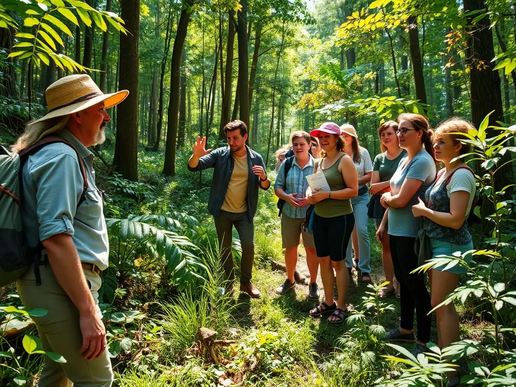 A group of community members participating in a wildlife education workshop outdoors.